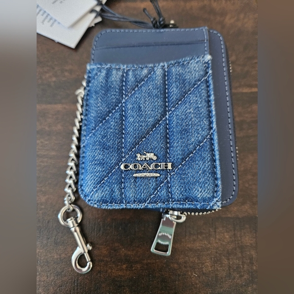 Coach Accessories - Coach Blue Denim Card Holder with Chain NWT